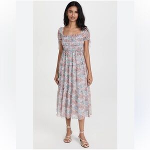 En Saison Floral Smocked Midi Dress XS 🌸💙 Feminine Spring Staple